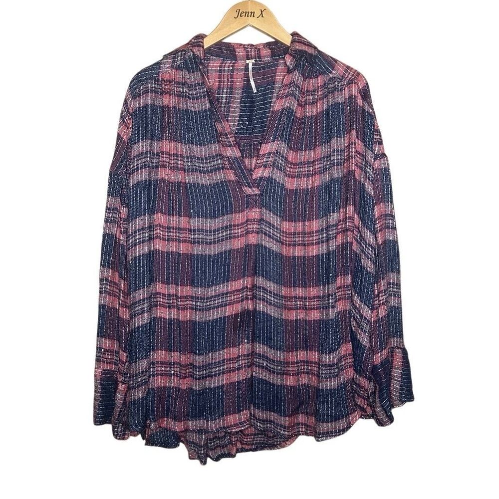 Free People Fearless Love Pink Bell Long Sleeve Tunic Top Size S Striped Boho - Picture 1 of 13